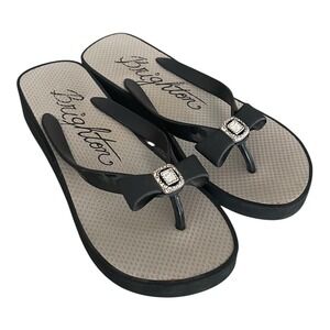 Brighton Rhinestone Bowtie Black Wedge Platform Flip Flop Sandal SZ 9 Retail $80